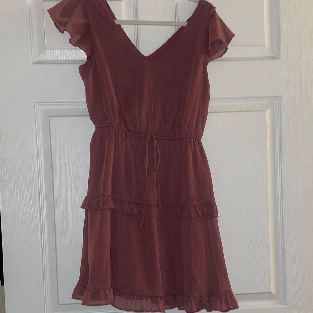 BCX Purple Ruffled Tiered Mini Dress V-Neck Flutter Cap Sleeves